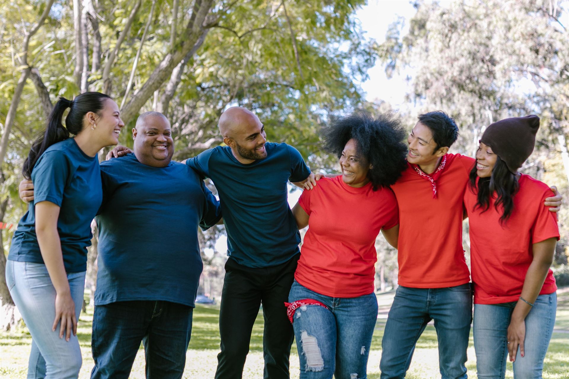Friends and family standing together, staying connected across borders